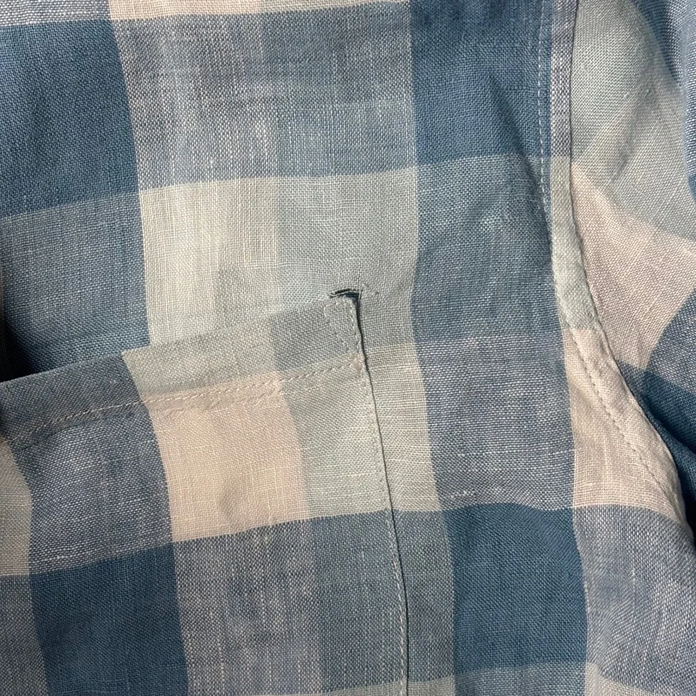 Banana Republic Linen Shirt Mens M Camden Fit Blue Gingham Button-Down Sleeve